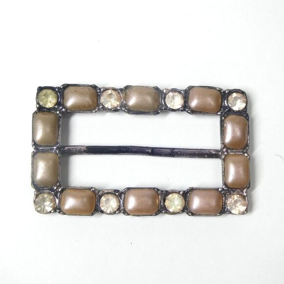 Faux Pearl & Rhinestone Buckle Vintage Rectangular - Picture 1 of 7